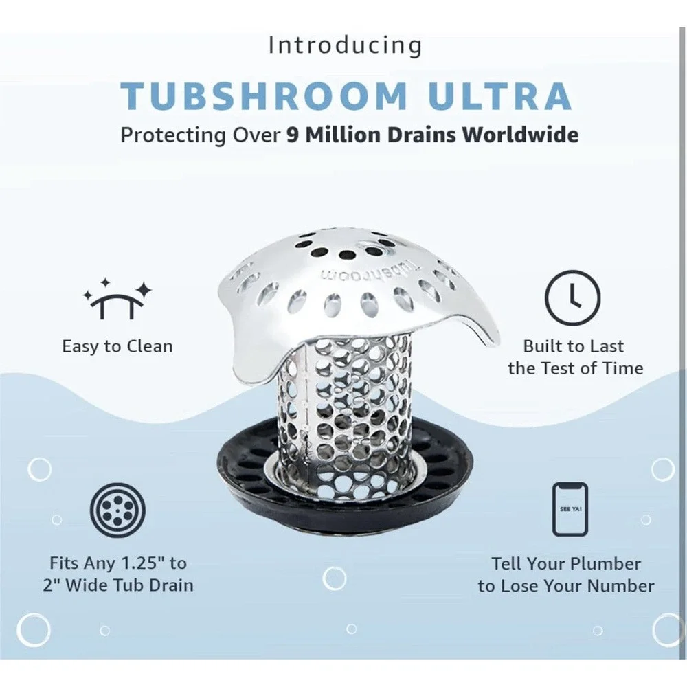 TubShroom Ultra (Stainless) Strainer Plus StopShroom® Plug Combo for Tub Drains